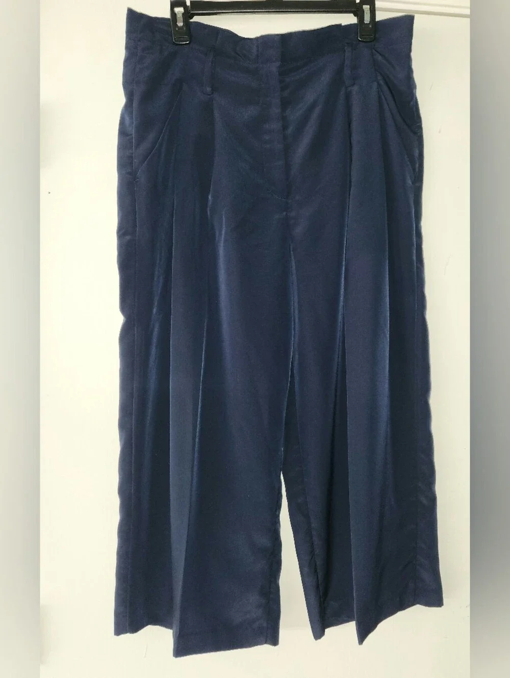 Michael Kors Ladies Navy Pleated Cropped Dress Capris Pants Sz Large EUC $27